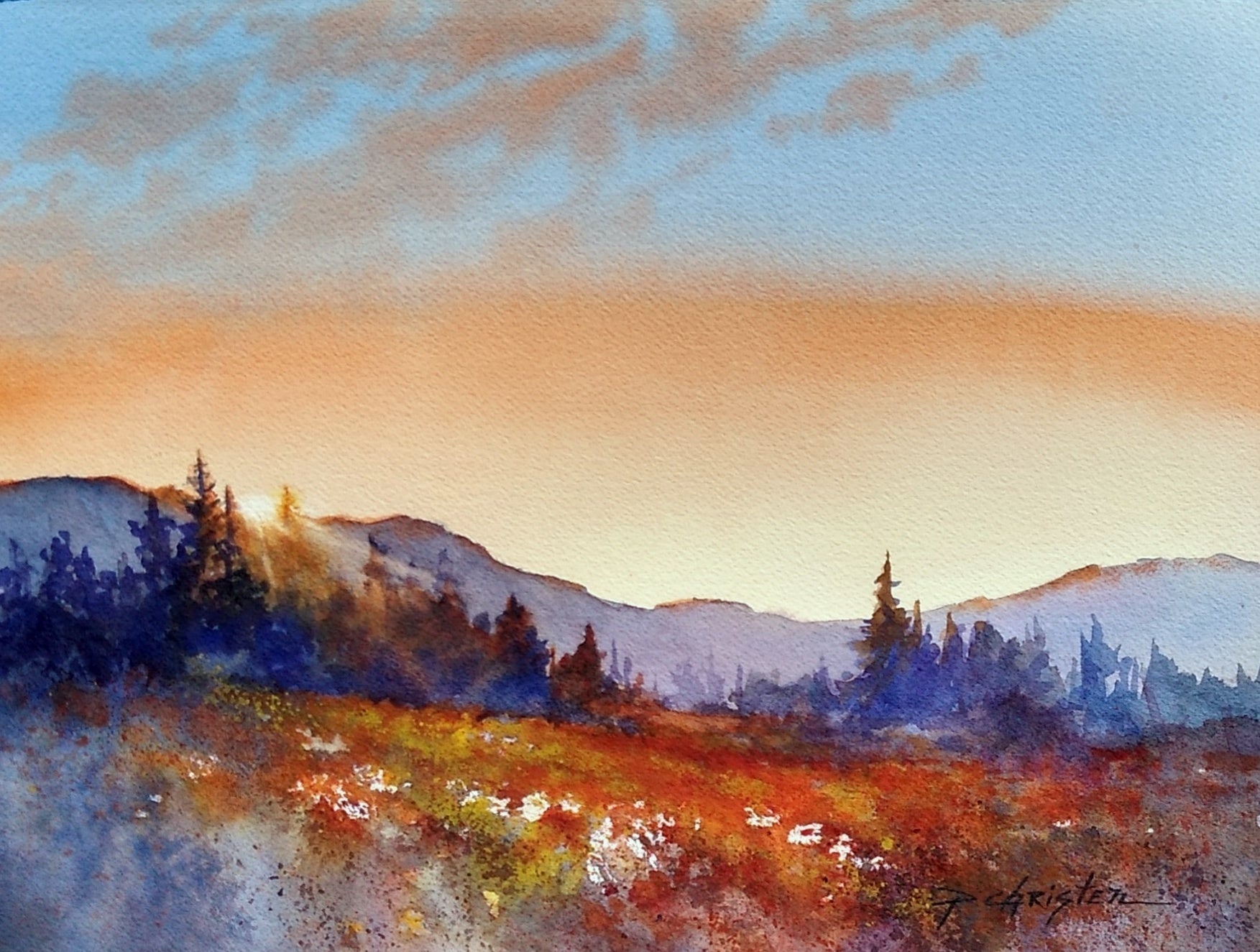 Mountain Meadow Twilight  original watercolor