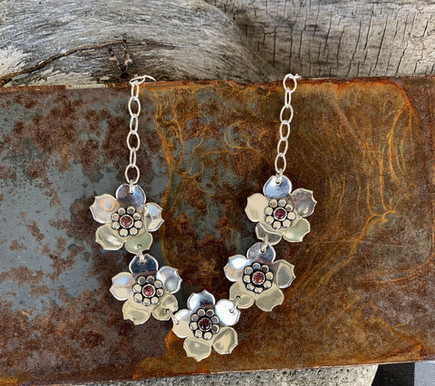 LOTR 1 - Five Flower Sterling Silver Necklace - Pink Tourmaline