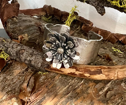 LOTR 12 Reticulated Hand Forged Flower Sterling Cuff